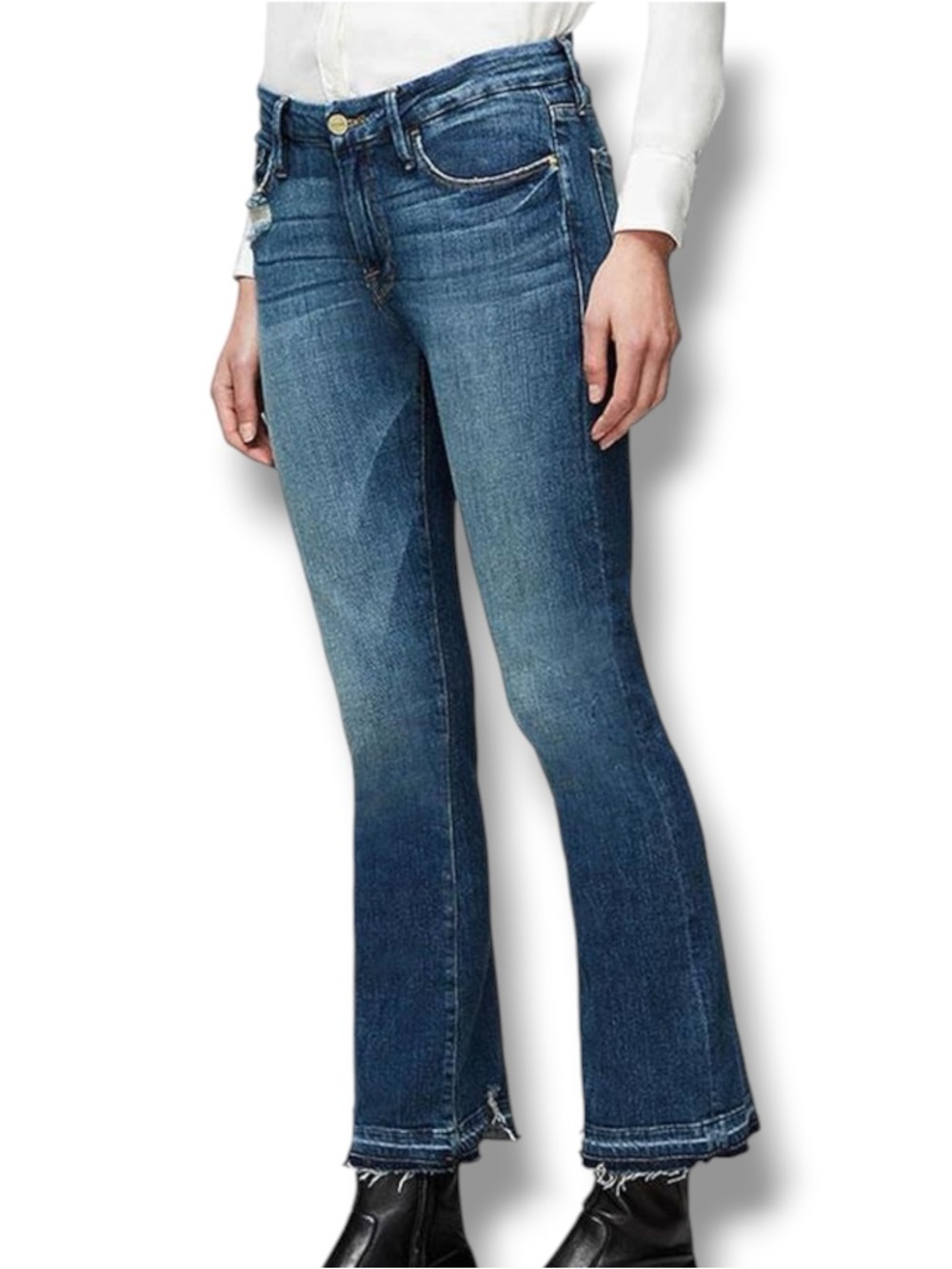 Frame Le Crop Distressed Mini Bootcut Jeans Sliced Released Hem sz 27